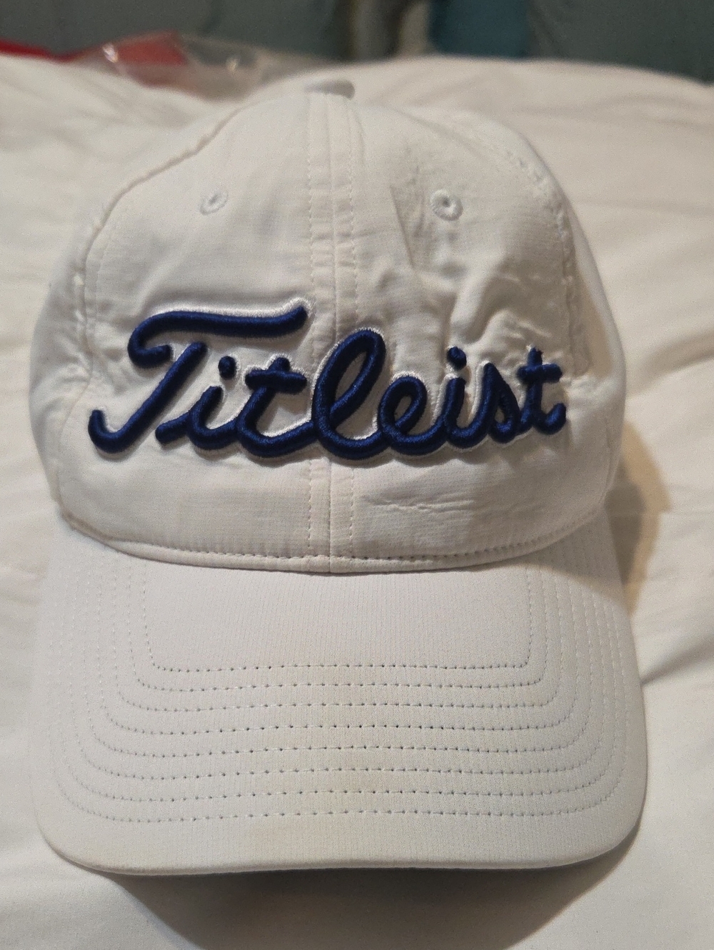 Titleist White Cap with Navy Script Logo
